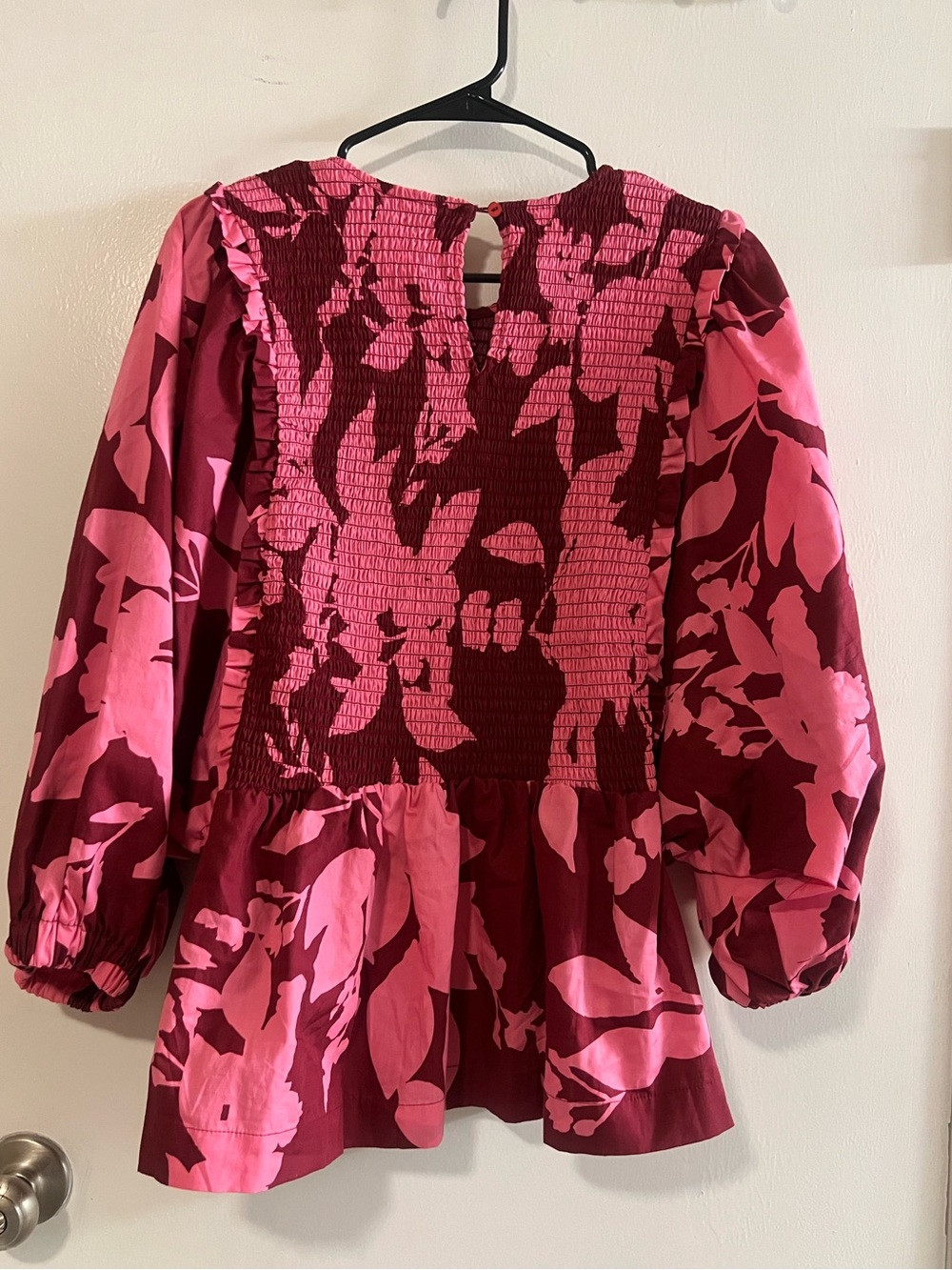 Crown & Ivy - Pink and Burgundy Floral Smocked Peplum Blouse - Size XL - Picture 2 of 4